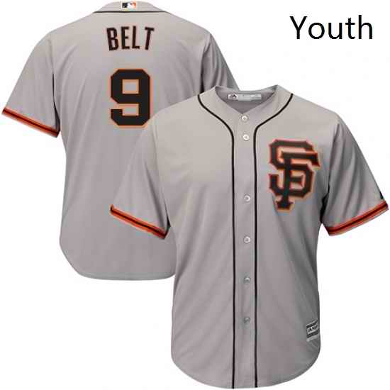 Youth Majestic San Francisco Giants 9 Brandon Belt Replica Grey Road 2 Cool Base MLB Jersey